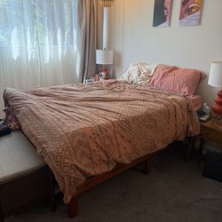 Full Size Wood Bed Frame With Wood Slats 