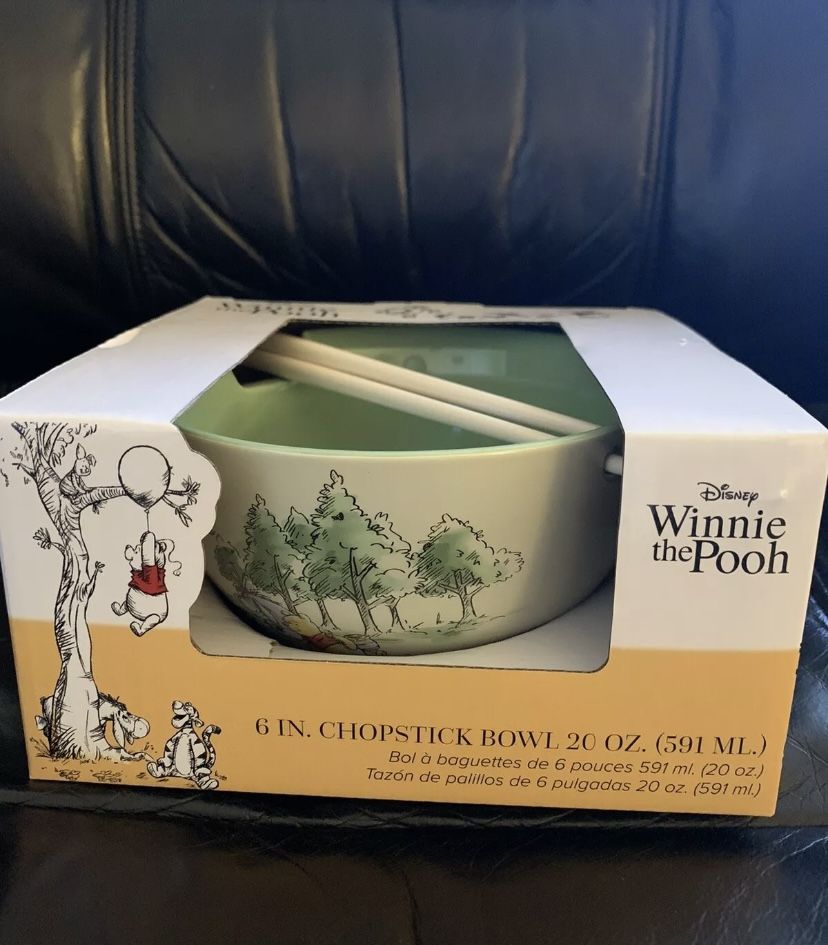 Winnie The Pooh Rabbit Kanga Roo Eeyore Ceramic Noodle Bowl & Chopsticks