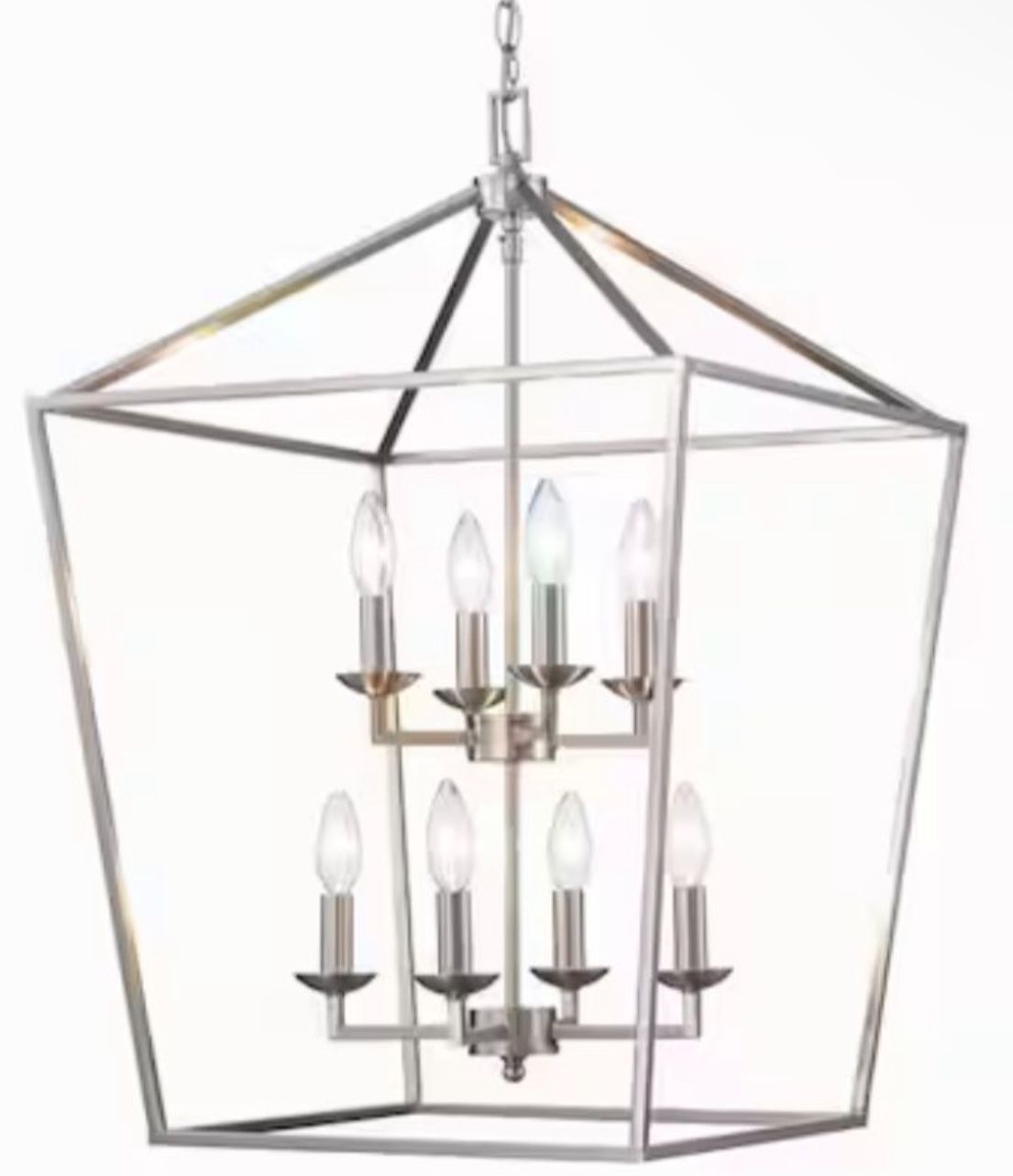Large 29in 8-Light Brushed Nickel Chandelier with Caged Metal Shade
