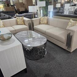 Brand New Biege Air Leather Modern Sofa + Loveseat 2PCs Set