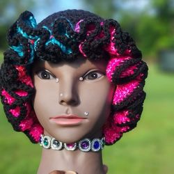 Multi Color And Black Ruffle Bucket Hat