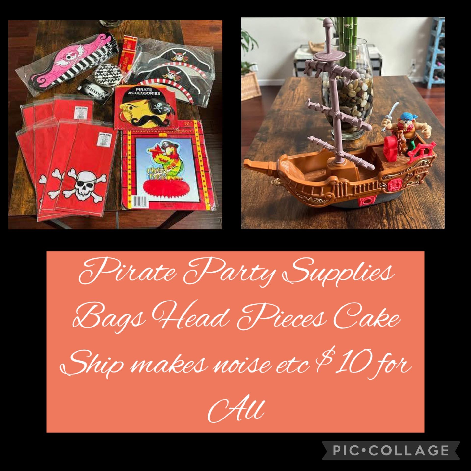 Pirate Party Supplies Bags Head Pieces Cake Ship makes noise etc $10 for All