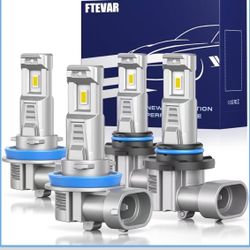 9005 H11 Light Bulbs Combo, 60000LM Super Bright 6500K Cool White, Fanless 1:1 Mini Size, Pack of 4