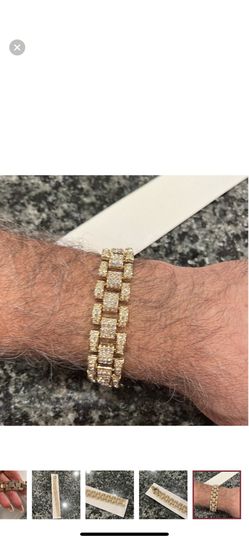 2pc set gold plated 12mm CZ Rolex design 26” chain and 8.25” inches matching Bracelet With cubic zirconia stones   Comes in a beautiful Jewelry box It