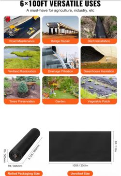 New 6X100 Geotextile Landscape Fabric 8 oz. Heavy-Duty Needle-Punched PP Garden Weed Barrier Fabric