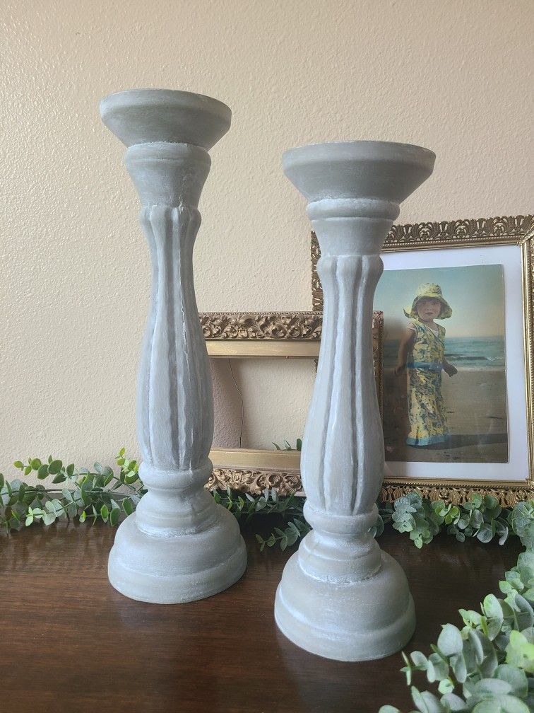 Country Chic Refinished Candle Holders