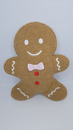 Always First Gingerbread Man Decorative Pillow Christmas Brown Red 16in (COD040)