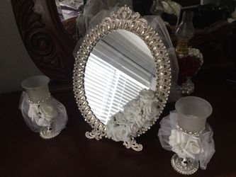 Handmade mirror and candle holders