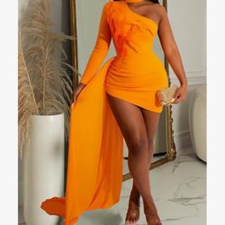 Sexy One Shoulder Feather Cocktail Evening Party Dresses Bodycon Backless