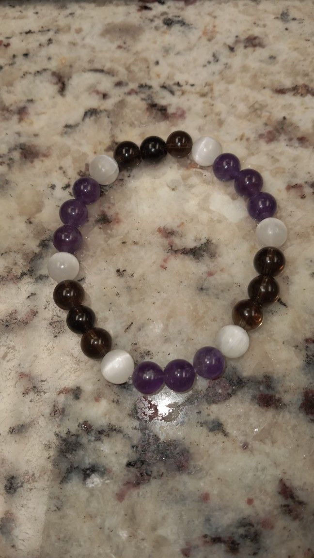 Smokey Quartz/amethyst/selenite Bracelet 