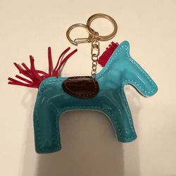Teal Horse Keychain with Red Accents