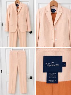 Size 8 - Faconnable Peach/Orange/White pinstripe Corduroy Blazer and Trousers