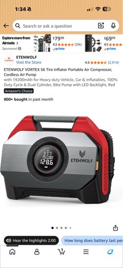 ETENWOLF VORTEX S6 Portable Tire Inflator Air Compressor