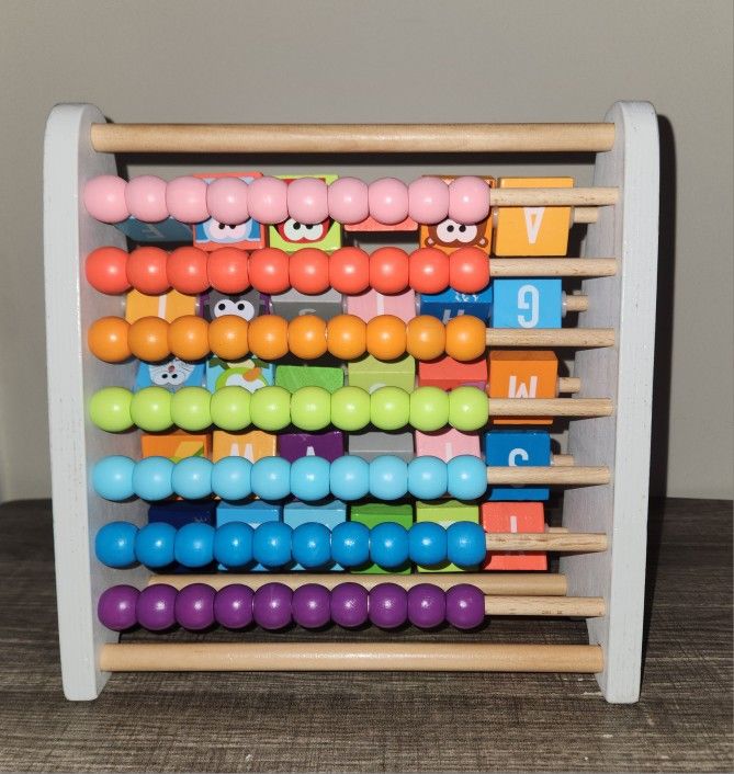 J'ADORE Learning Toy with Wooden Counting Beads and Alphabet & Animal Blocks