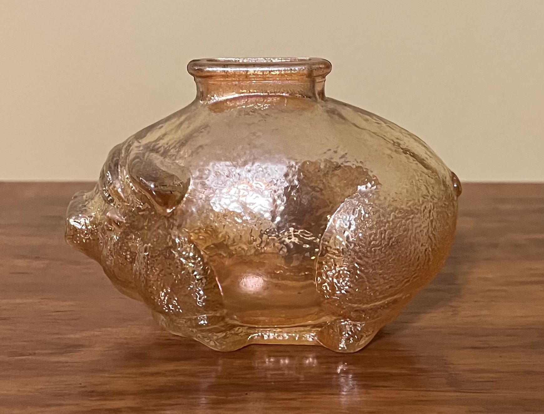 Vintage MCM Marigold Carnival Glass Piggy Bank