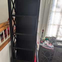Black Tall Ladder Bookshelf with Drawer