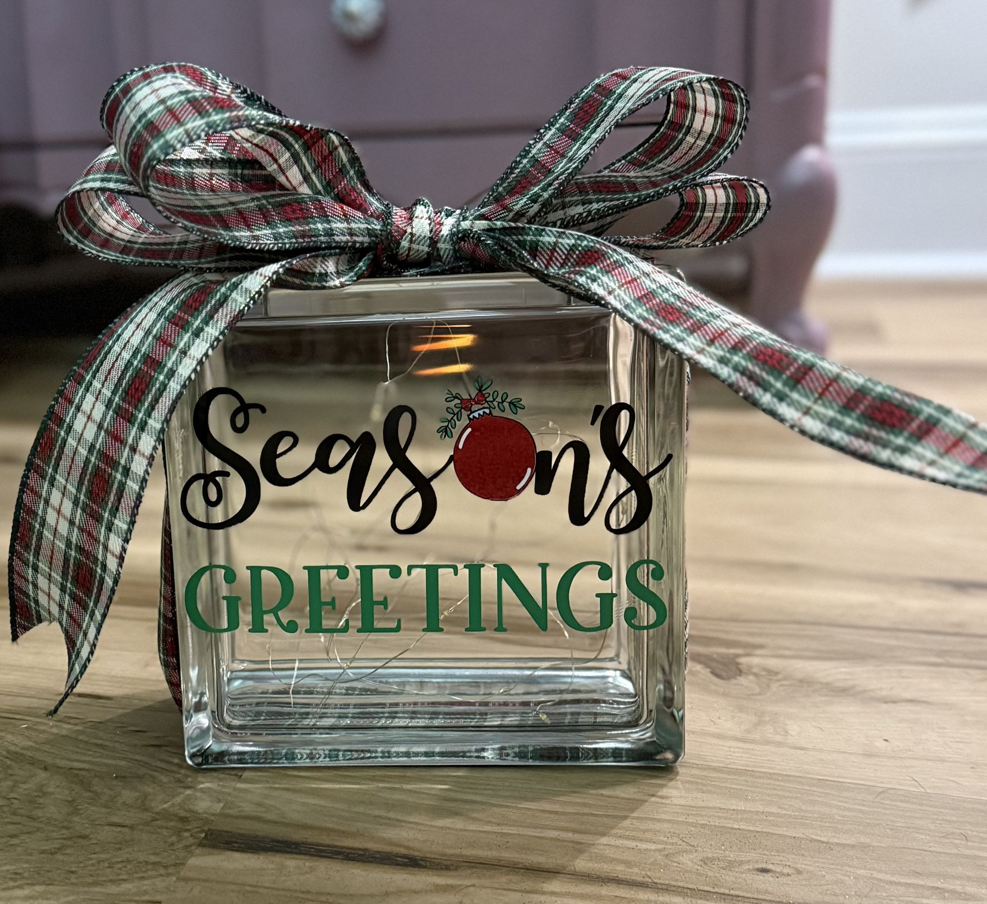 Glass square block with lights(Seasons Greeting)