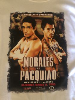 Official autographed Manny Pacquiao VS Erik Morales fight T Shirt Sz (2Xl)