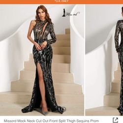 Missord Mock Neck Cut Out Front Split Thigh Sequins Prom Dress