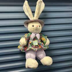 1994 vintage bunny plush doll with bow and dress toy #bunnydoll