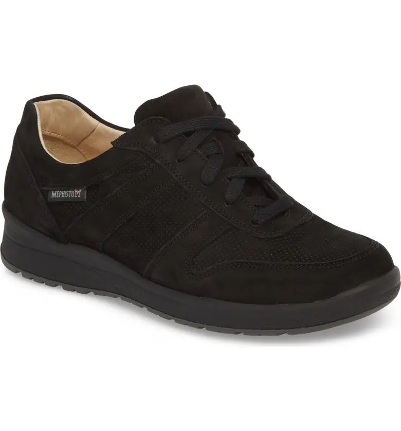 MEPHISTO Black Leather Womens Rebecca Perforated Fashion Sneaker