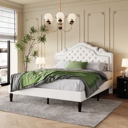 SHA CERLIN Full Size Bed Frame with Adjustable Headboard/Velvet Upholstered/Diamond Button Tufted and Metal Studs/No Box Spring Needed/Sturdy Wood Sla