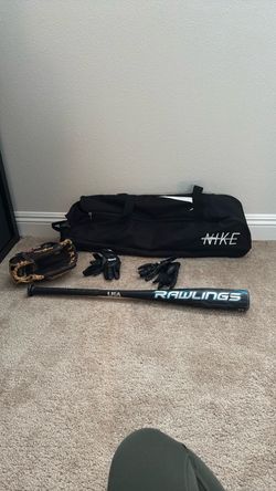 Baseball Gear Set – Rawlings Bat, Glove, Batting Gloves & Nike Bag