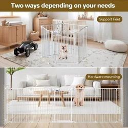 New Foldable Dog Gate 35"-149" Extra-Wide Playpen for Stairs 5 Panels, White