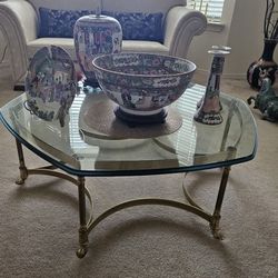 Vintage La Barge  Hexagonal  Coffee Table Glass And Brass Hoof L