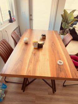 Solid Wood Table and 4 Leather Chairs