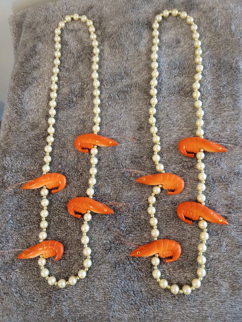 Louisiana Mardi Gras Shrimp Theme Necklaces With Faux Pearls