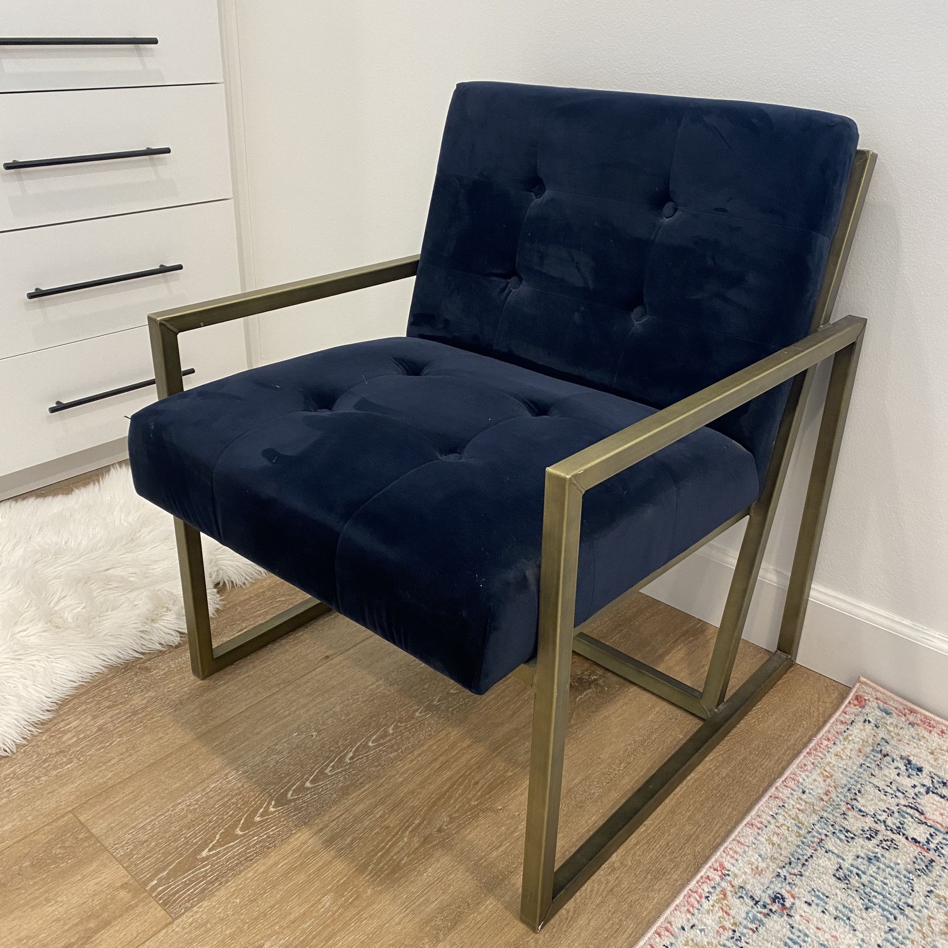 Suede Chair with Solid Metal Gold Frame