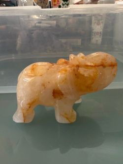 Hand-Carved Golden Healer Crystal Elephant Figurine
