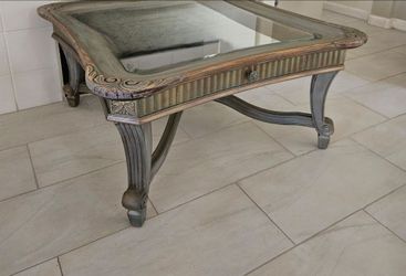 Antique seal wood top glass coffee table
