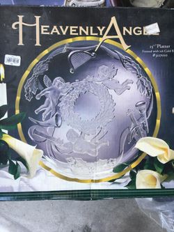 NEW 15" Glass Platter with 22 karat gold trim - box included