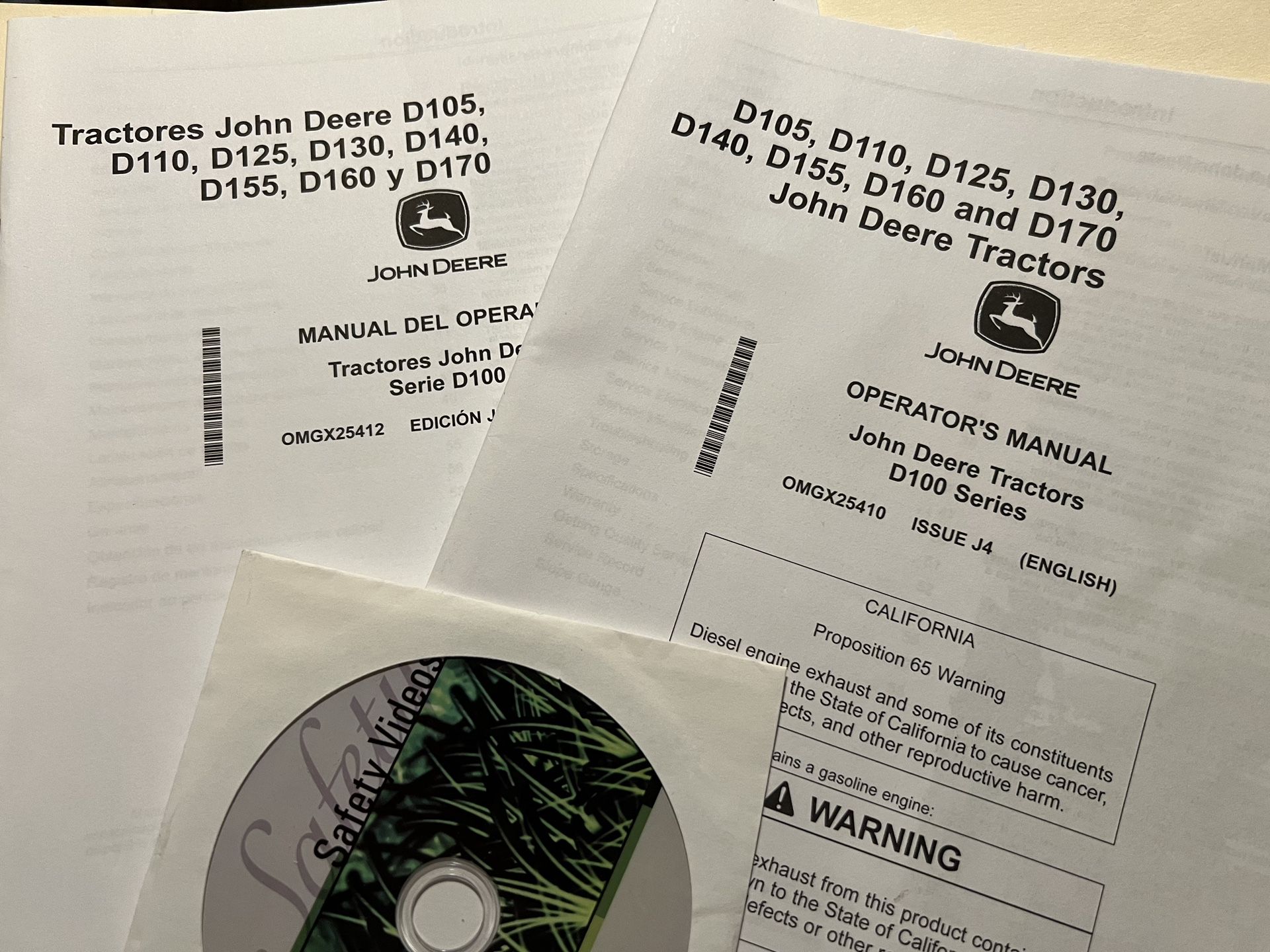JOHN DEERE D100 Series Tractors Operator's Manual + Safety Videos DVD D 100