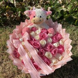 50 pink and white roses
