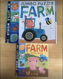 Brand New Jumbo Farm Puzzle and Farm Sticker Book