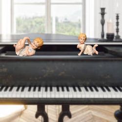 Andrea By Sadek Japan 1980s Bisque Porcelain Piano Babies Pair, 5x4.5”