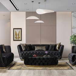 Daphne Black Velvet Sofa & Loveseat