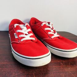 VANS Sz 7 Youth Low Top Red Shoes Sneakers WHITE / BLACK CHECKER BOARD Soles