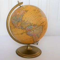 Vintage CRAM'S 12" Inches Illuminated World Globe Metal Base Stand