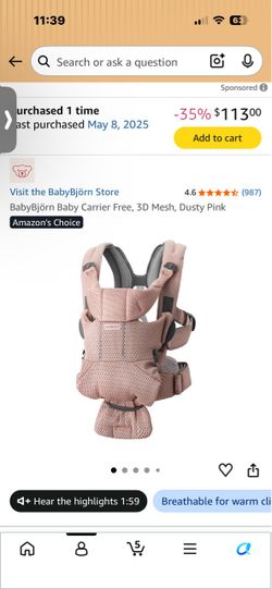 BabyBjörn Baby Carrier Free 3D Mesh – Dusty Pink – Like New