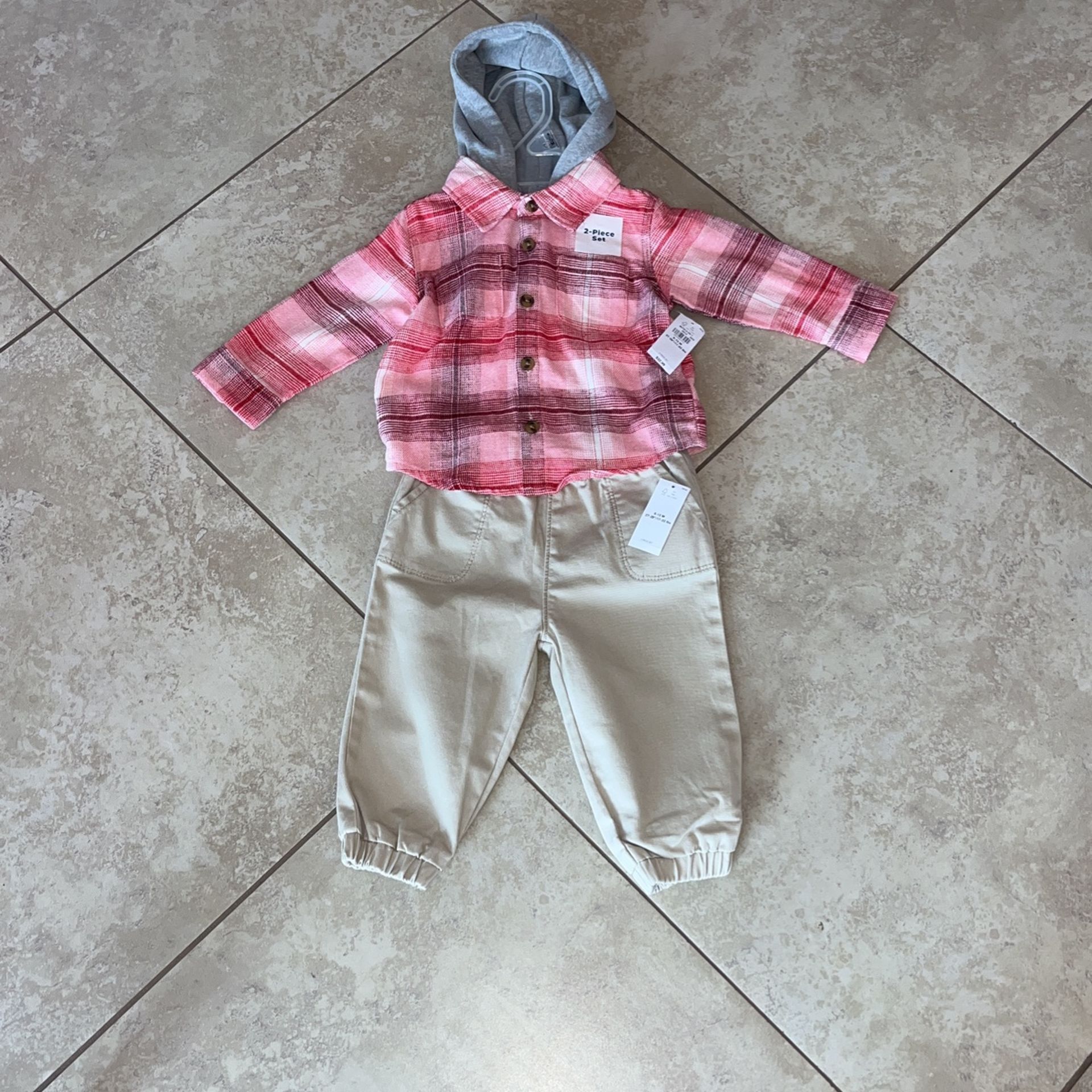 Old Navy Baby Boy’s Plaid Shirt and Pants Set, Size 6-12 Months