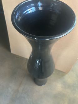 Up for sale   Tall Black Clay Vase  Pot 43” tall x 9” wide