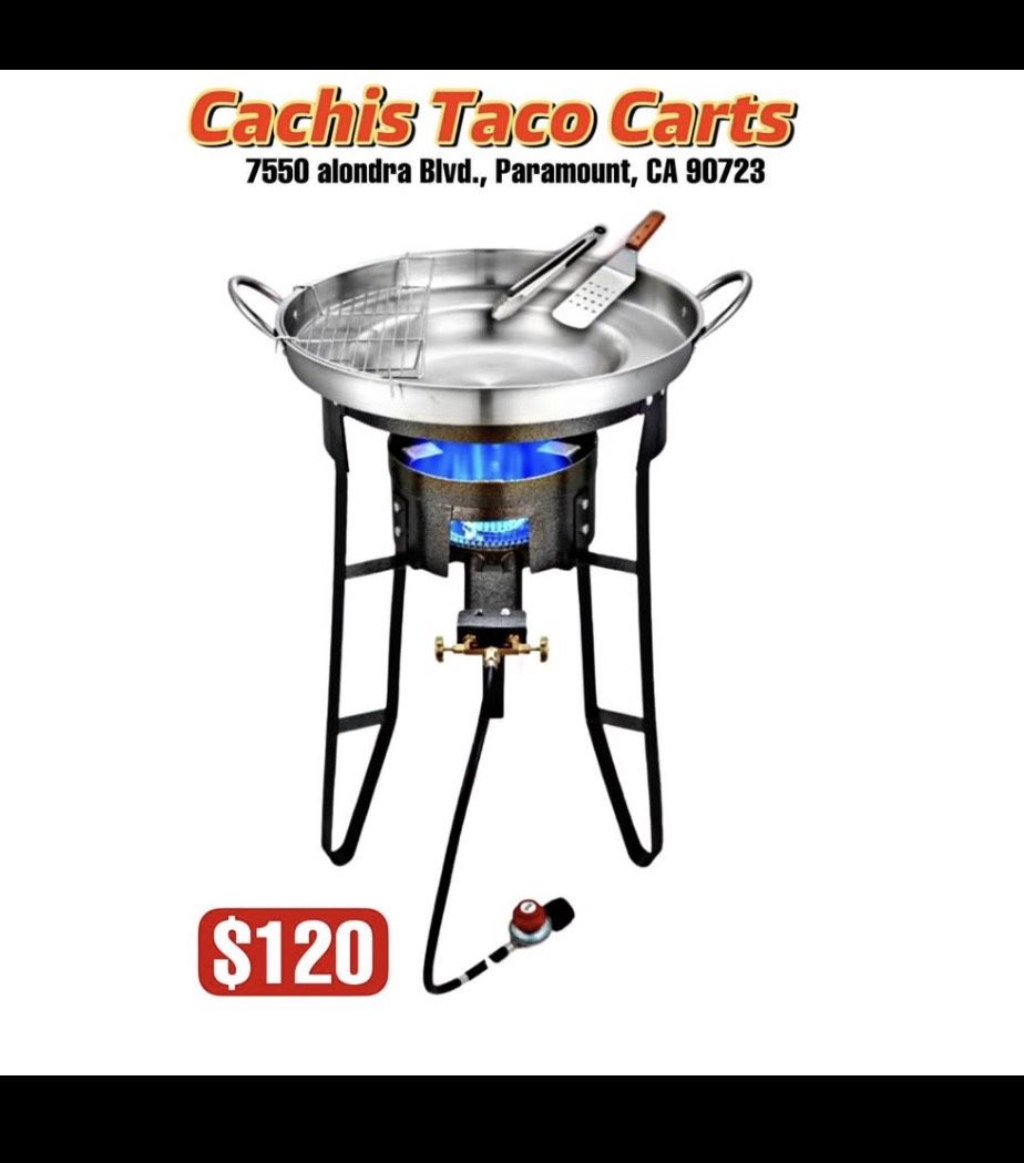 set de 6 piezas, comal, base,quemador de alta precion, escurridor palita y pinza