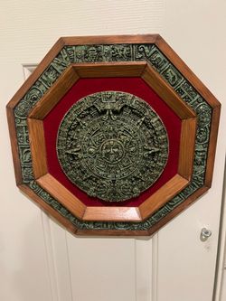 Vintage MCM Zarebski  Mexico Hanging Aztec  Wall Calendar  In Octagonal Frame