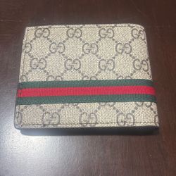 Gucci Beige Leather Billfold Wallet GG pattern Red and Green Stripe 