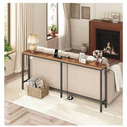 70.9'' Console Table with Power Outlet, Narrow Sofa Table, Industrial Entryway Table with USB Ports, Behind Couch for Entryway, Hallway, Foyer, Living