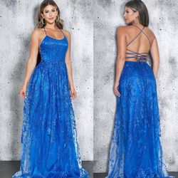 New With Tags Royal Blue Glitter Long Formal Dress & Prom Dress $99